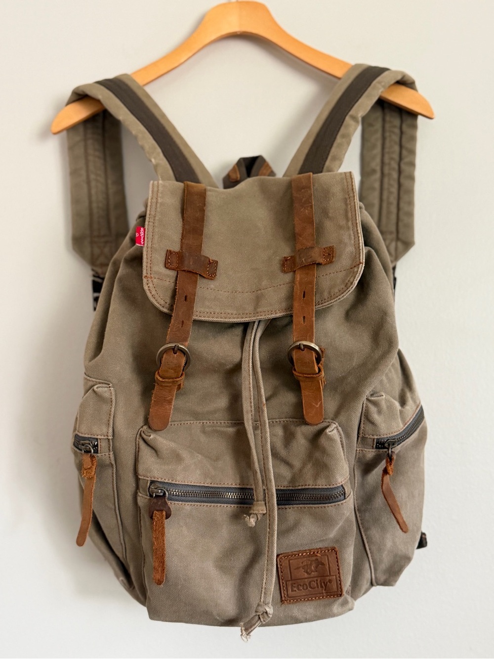 Vintage Canvas Backpack Leather Rucksack Knapsack Tote Satch